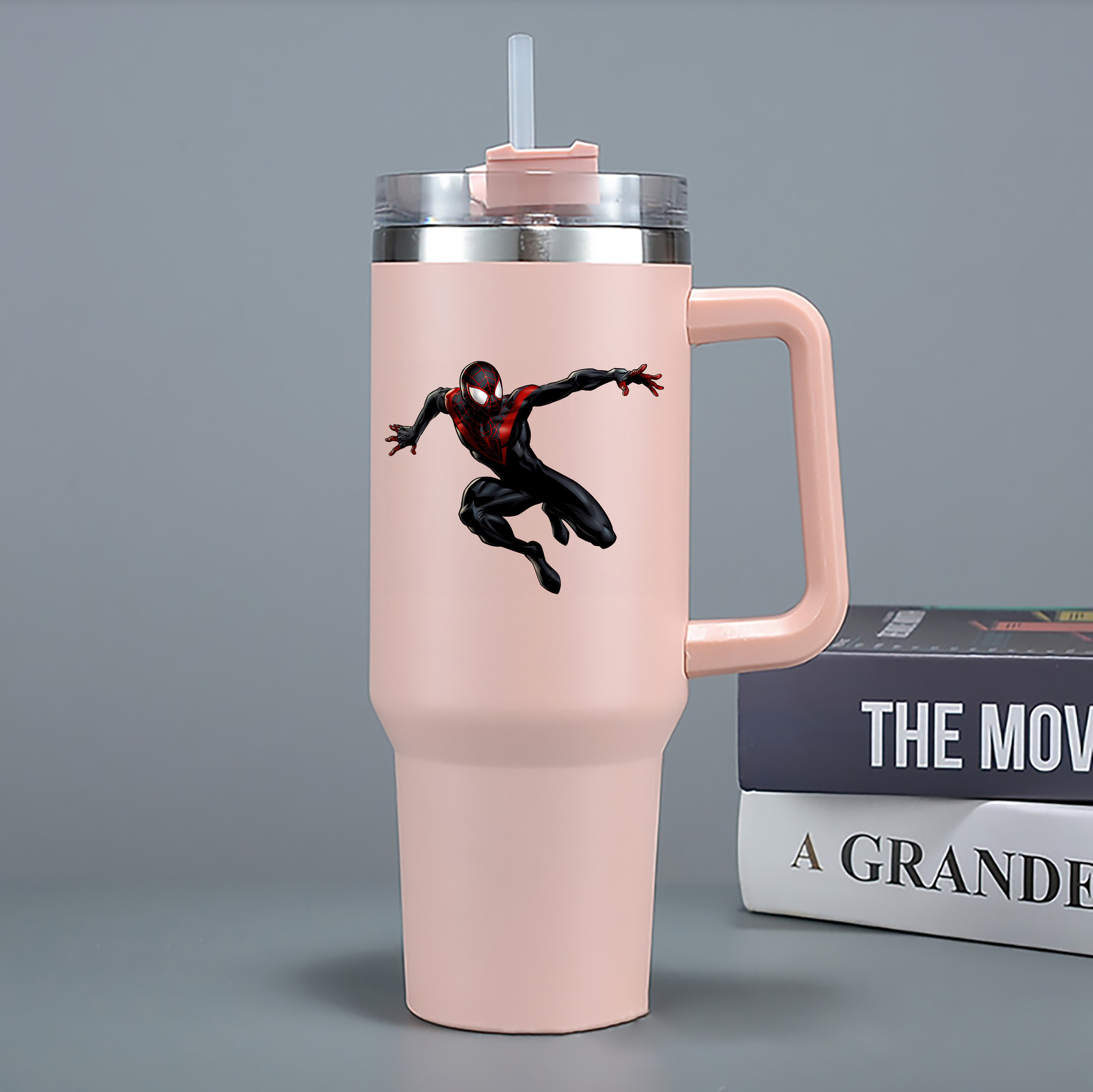 （画像用） Spider Man スパイダーマン 1200mL車用タンブラー - クリスタルステッカー（プラスチックストロー付き）